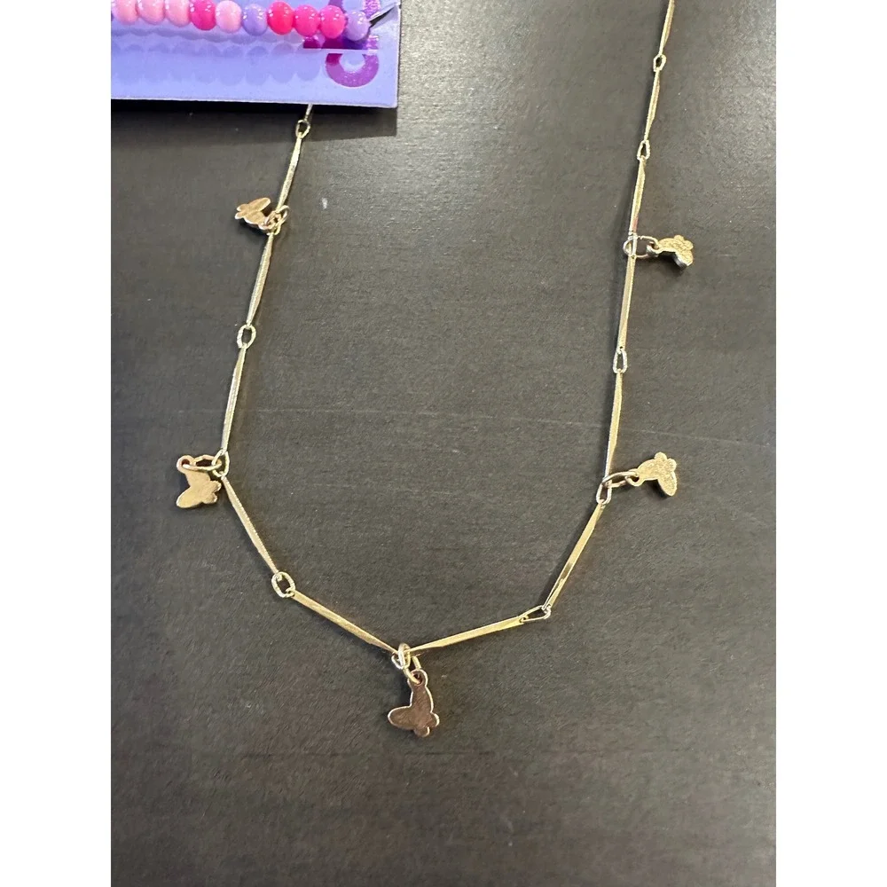 Claire's Universal Thread‎ Kids Gold Tone Butterfly Charm Necklace Bracelet Set